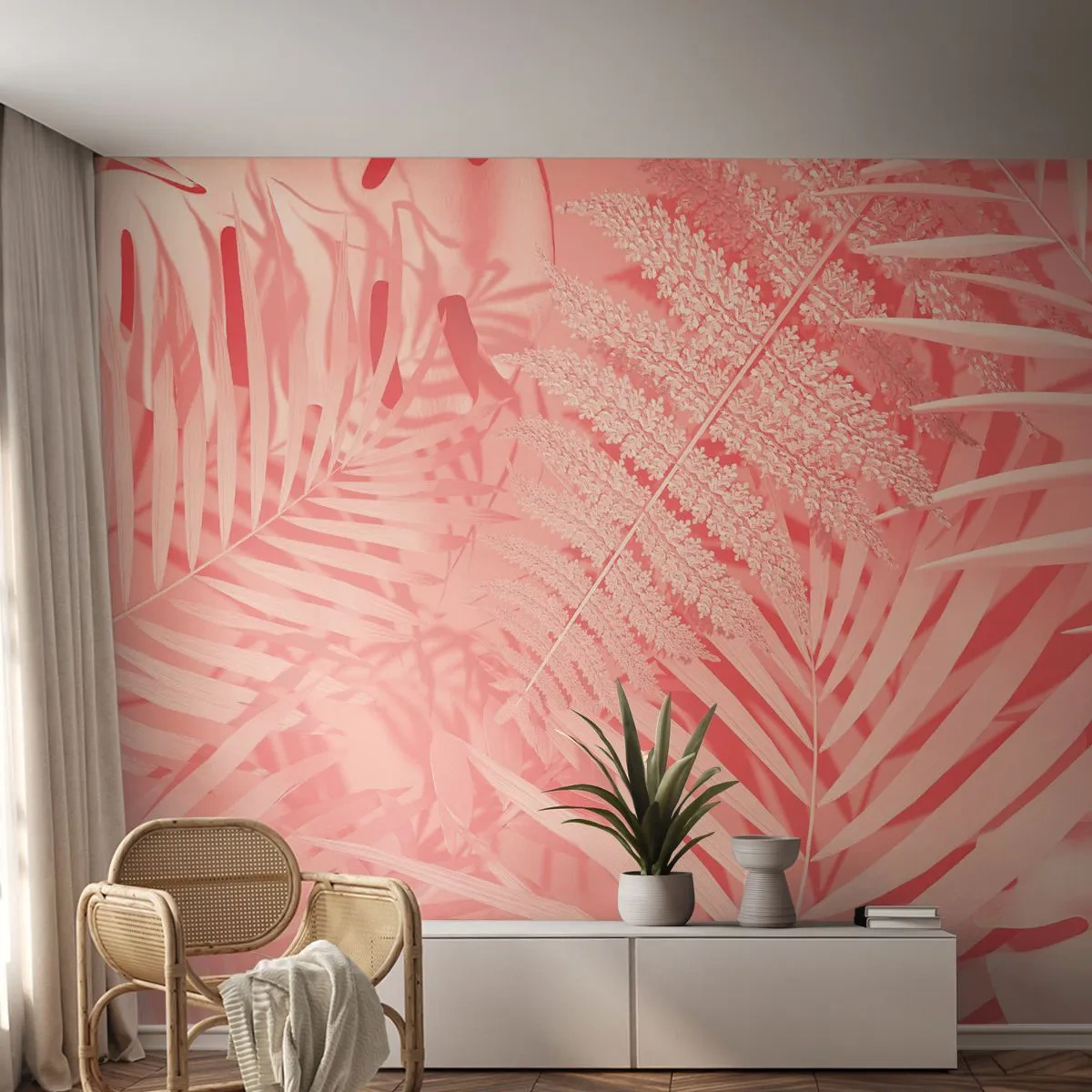 Tapet Standard Eco - Conceptul roz - Abstracția, Frunza de palmier, Grafică - 250x175 cm