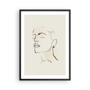 Poster în ramă neagră - Portret minimalist al unei femei în stilul artă liniară - 50x70cm - O privire mândră - Decorațiune modernă pentru perete pentru living și dormitor ARTTOR
