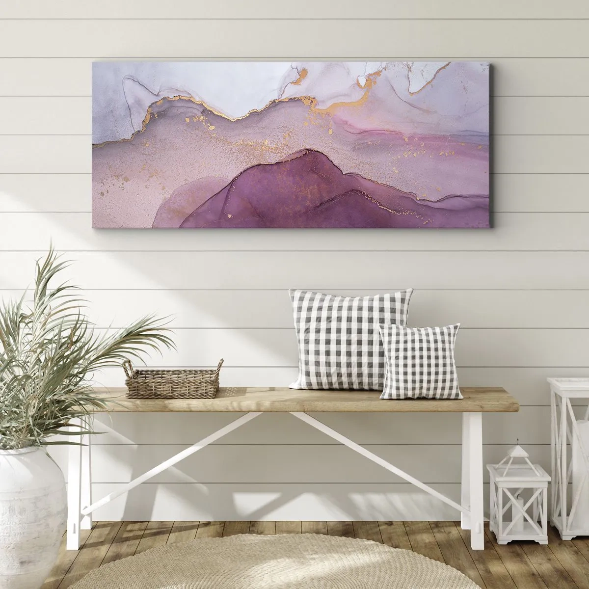 Tablou pe pânză - Valuri de liliac și violet - 100x40 cm