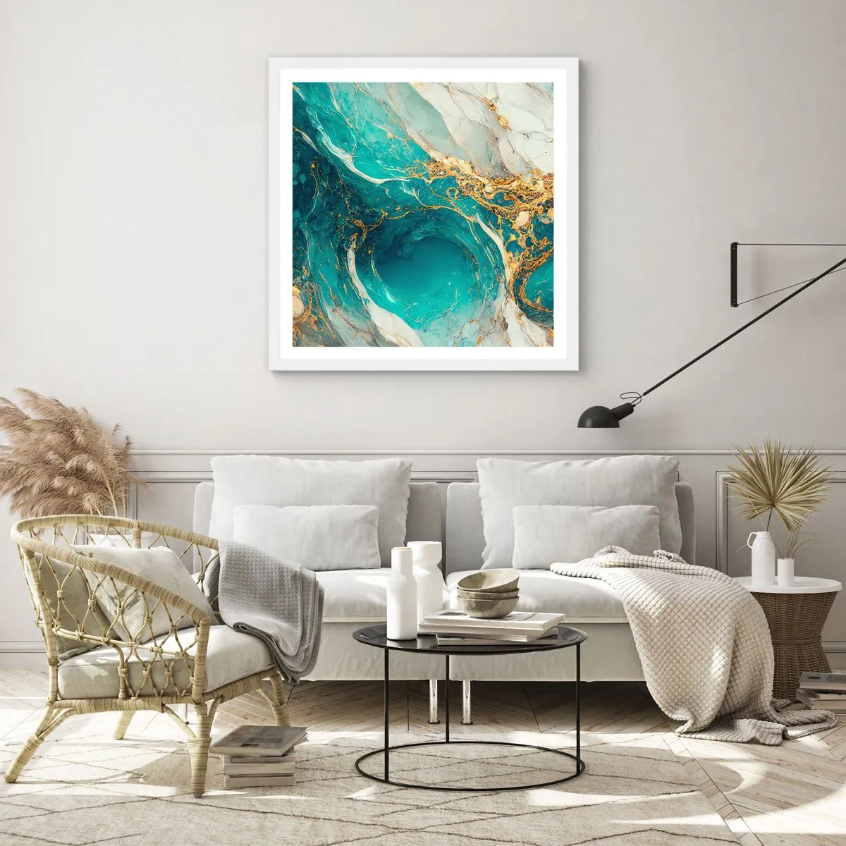 Poster în ramă albă - Compoziție cu vene aurii - 60x60 cm