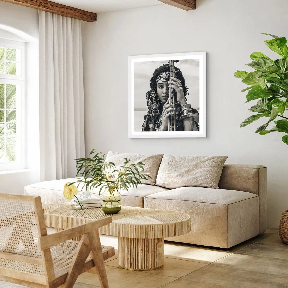 Poster în ramă albă - Muzica orientală în sine - 60x60 cm