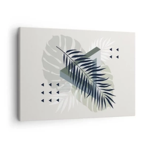 Tablou pe pânză Canvas - Compoziție geometrică cu frunze tropicale în nuanțe de verde - 70x50cm - Natura și geometria - două ordine? - Decorațiune modernă pentru perete pentru living și dormitor ARTTOR