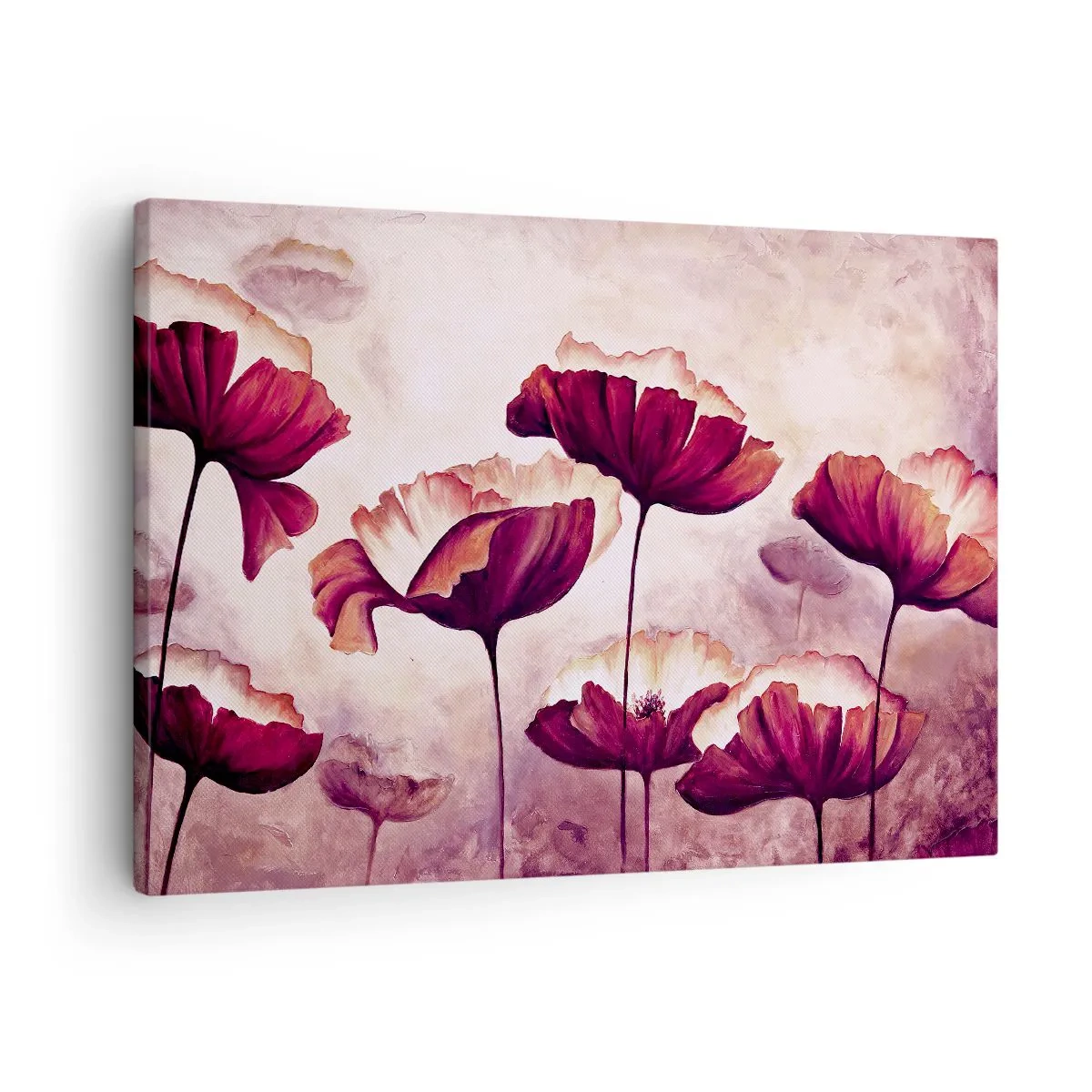 Tablou pe pânză Canvas - Flori în nuanțe de roșu și alb pe un fundal subtil - 70x50cm - Fulgi roșii și albi - Decorațiune modernă pentru perete pentru living și dormitor ARTTOR