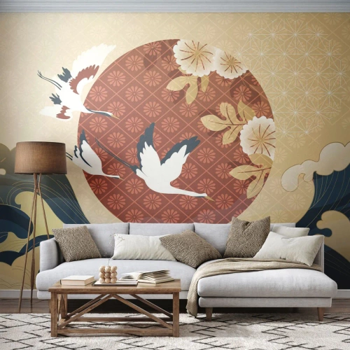 Fototapetă personalizată Autocolant Deluxe Sticker - O fabulă japoneză - Stârc, Pasăre, Abstracția
