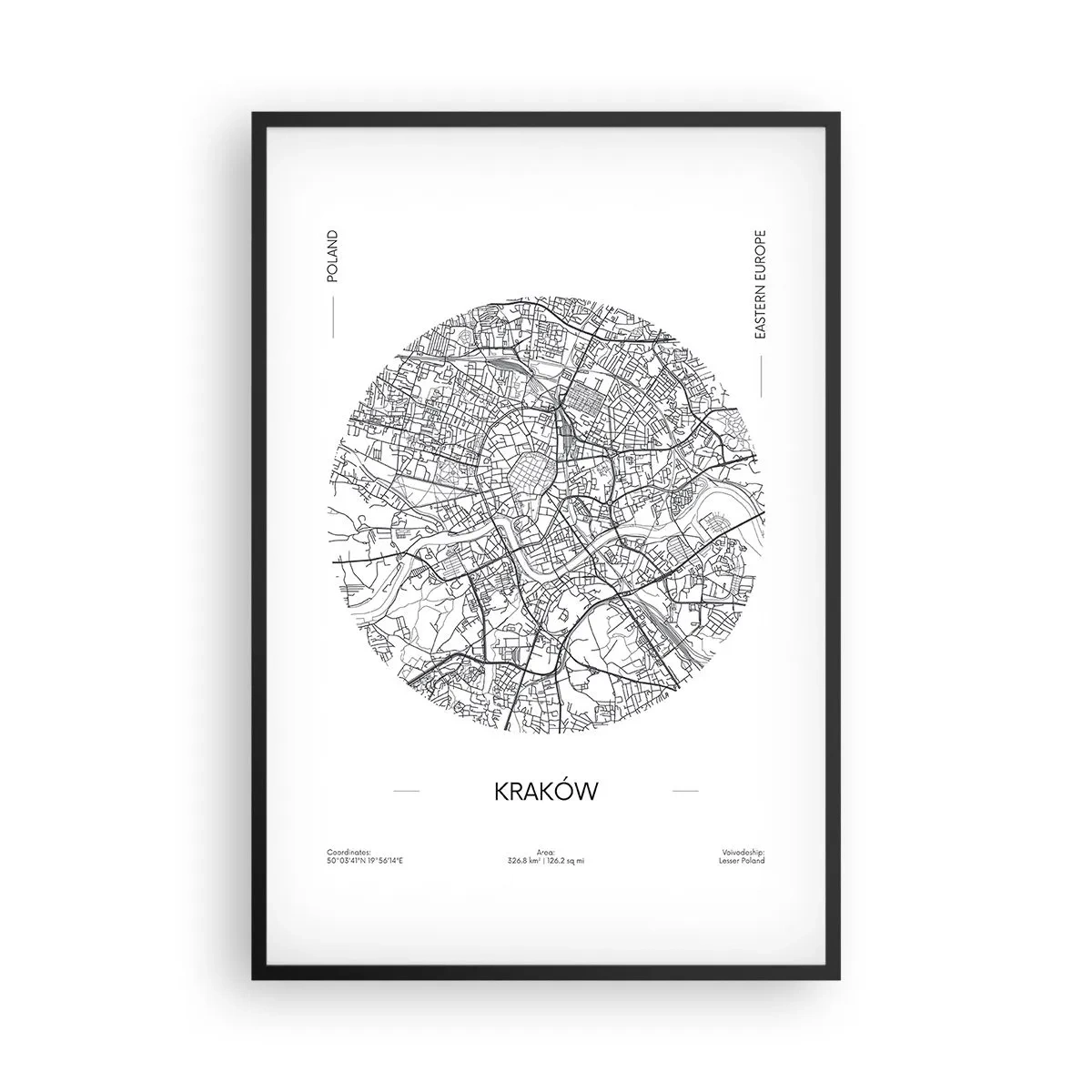 Poster în ramă neagră - Anatomia Cracoviei - 61x91 cm