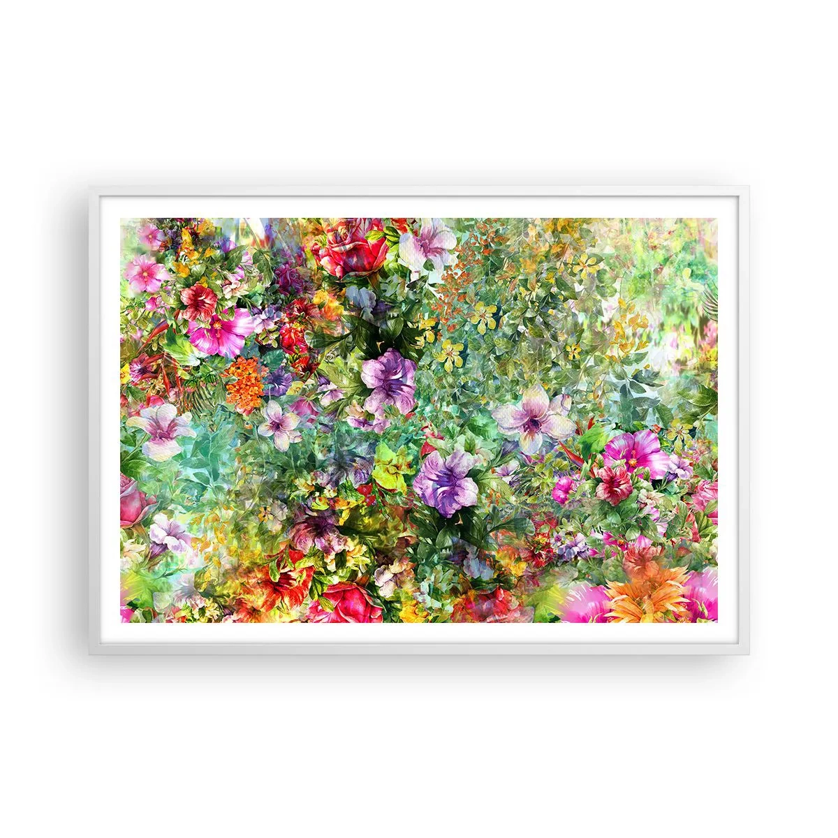 Poster în ramă albă - Să ne pierdem în flori - 100x70 cm
