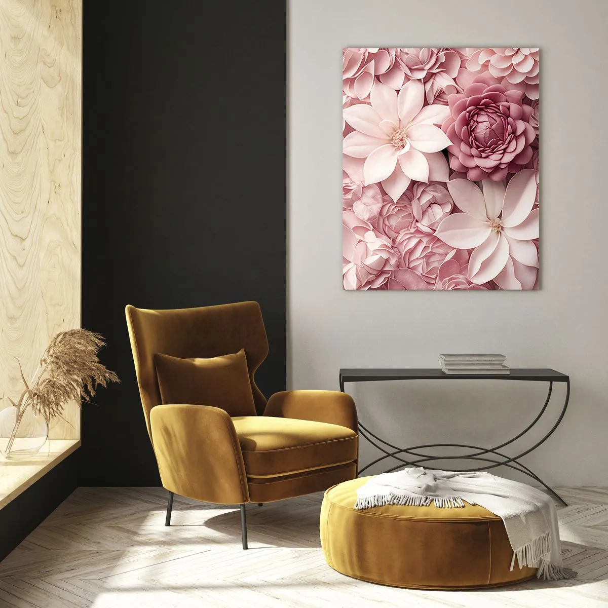 Tablou pe sticlă - În petale roz - 50x70 cm