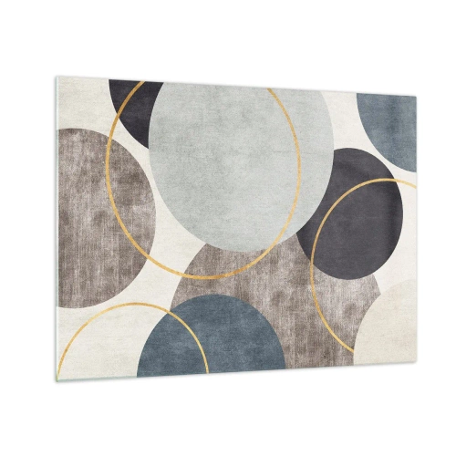 Tablou pe sticlă - O compoziție de cercuri în culori estompate - 70x50cm - Roată cu roată - Decorațiune modernă pentru perete pentru living și dormitor ARTTOR