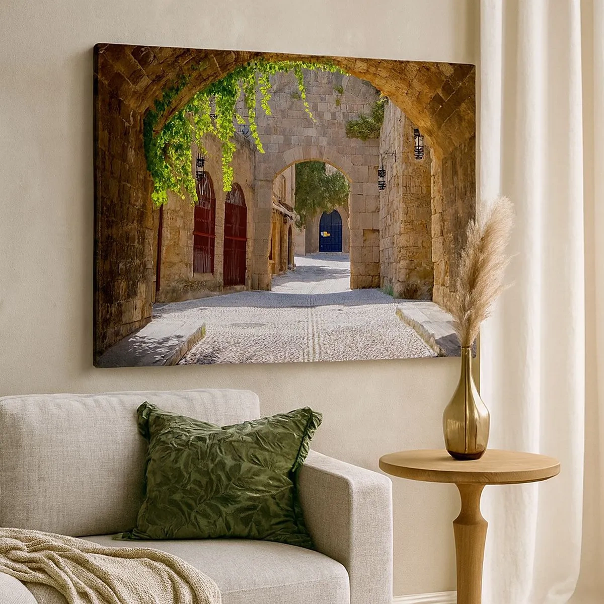 Tablou pe pânză Canvas - Arcade de piatră și străzi pietruite în stil medieval - 70x50cm - Procesiunea e pe cale să apară - Decorațiune modernă pentru perete pentru living și dormitor ARTTOR