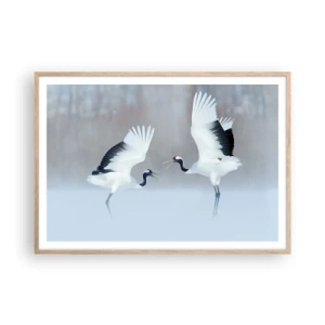 Poster în ramă de stejar deschis - Dansând în ceață - 100x70 cm