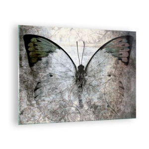 Tablou pe sticlă - Fluture abstract pe fundalul unui ornament vechi - 70x50cm - În decorul Art Nouveau - Decorațiune modernă pentru perete pentru living și dormitor ARTTOR