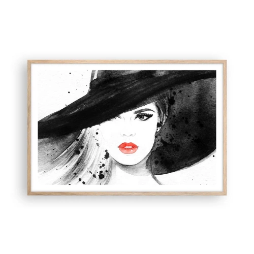 Poster în ramă de stejar deschis - Doamna în negru - 91x61 cm