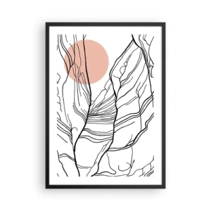 Poster în ramă neagră - Artă minimalistă cu un cerc roz în fundal - 50x70cm - Într-o rețea de crengi - Decorațiune modernă pentru perete pentru living și dormitor ARTTOR