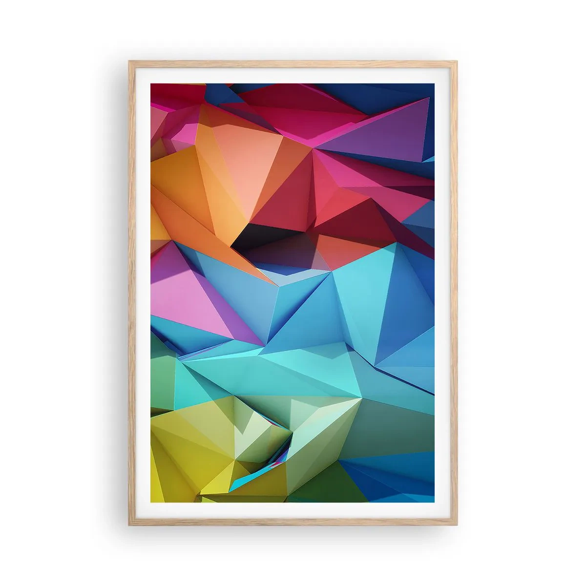 Poster în ramă de stejar deschis - Origami de curcubeu - 70x100 cm