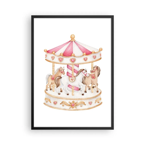 Poster în ramă neagră - Carusel în acuarelă în nuanțe pastelate de roz - 50x70cm - Lumea dulce a copilăriei - Decorațiune modernă pentru perete pentru living și dormitor ARTTOR