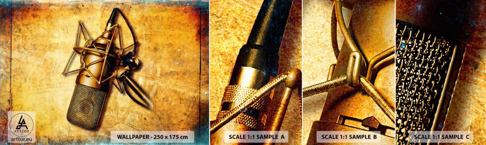 Mostră tapet autocolant Deluxe Sticker - Anii de aur ai radioului - Microfon, Muzică, Retro - 100x30 cm