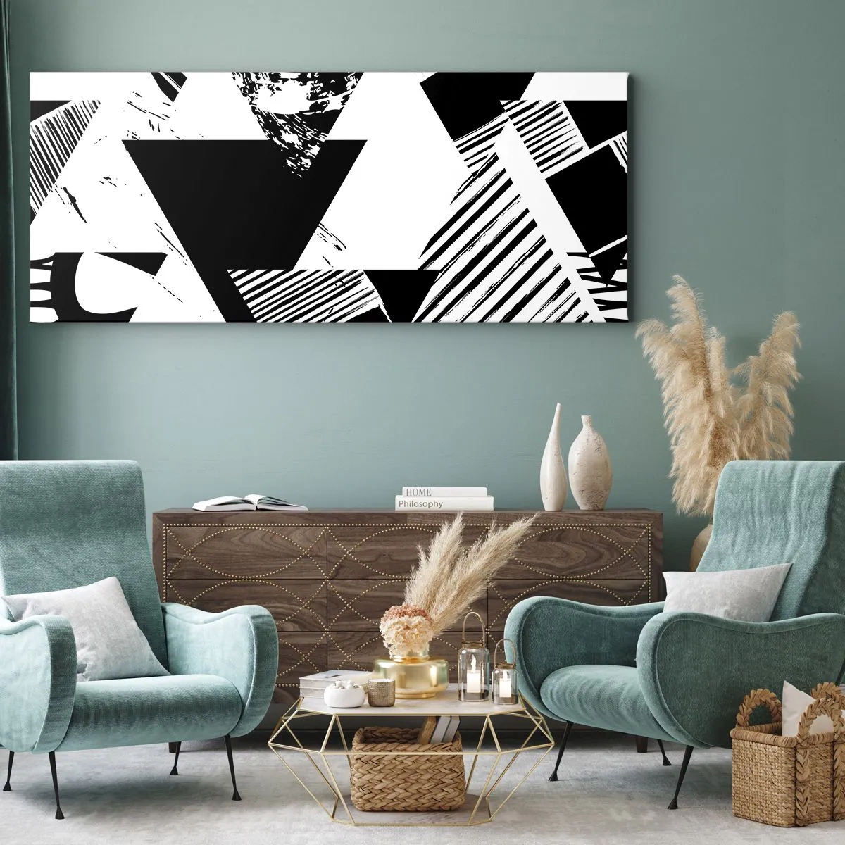 Tablou pe pânză - Ploaie de triunghiuri - 100x40 cm