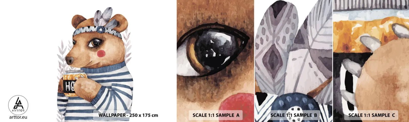 Mostră tapet autocolant Deluxe Sticker - Ursoaică dulce - Abstracția, Pentru copii, Urs - 100x30 cm