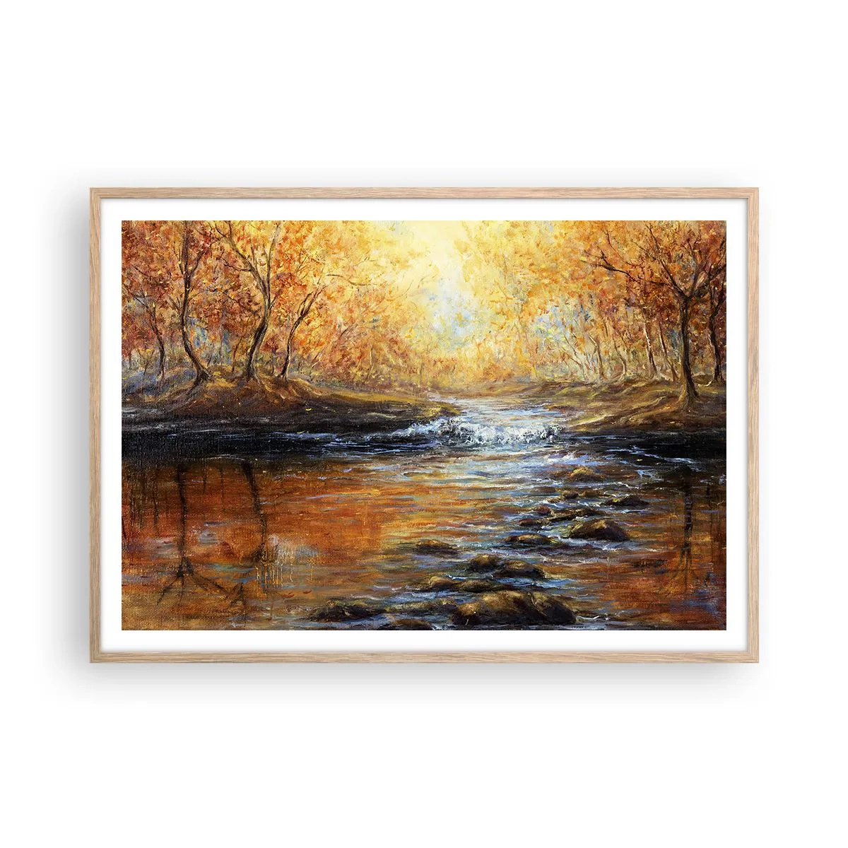 Poster în ramă de stejar deschis - Pârâul de aur - 100x70 cm