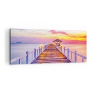 Tablou pe pânză - Tăcerea serii în liliac-auriu - 100x40 cm