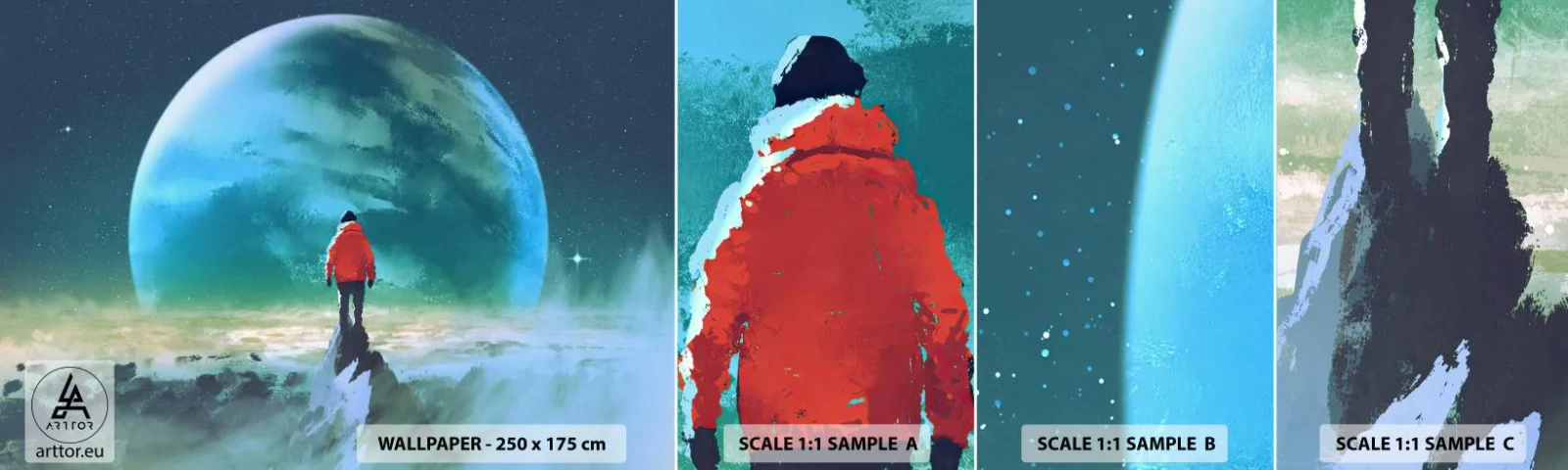 Mostră tapet autocolant Deluxe Sticker - Descoperitorul unui nou ținut - Abstracția, Fantezie, Planeta Pământ - 100x30 cm