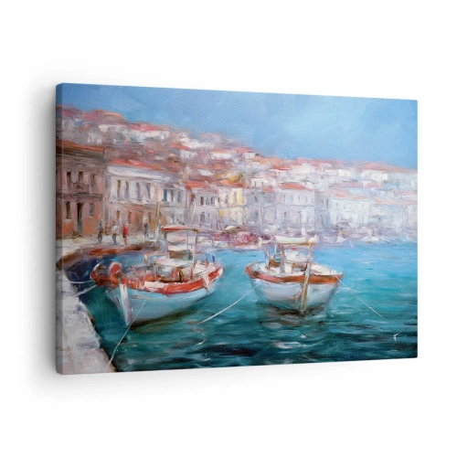 Tablou pe pânză Canvas - Bărci într-un golf pitoresc italian - 70x50cm - Golful italian - Decorațiune modernă pentru perete pentru living și dormitor ARTTOR