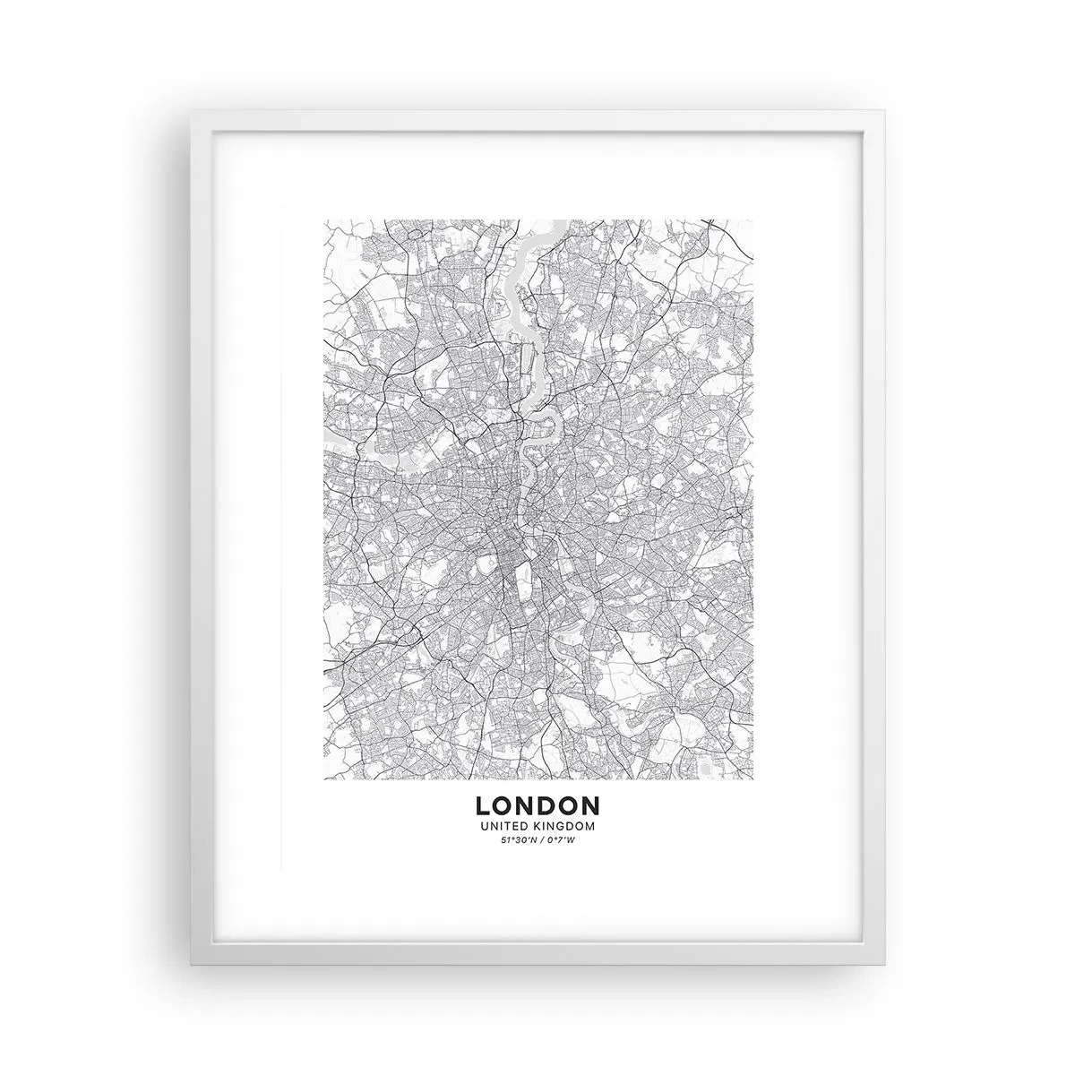 Poster în ramă albă - Harta labirintului din Londra - 40x50 cm