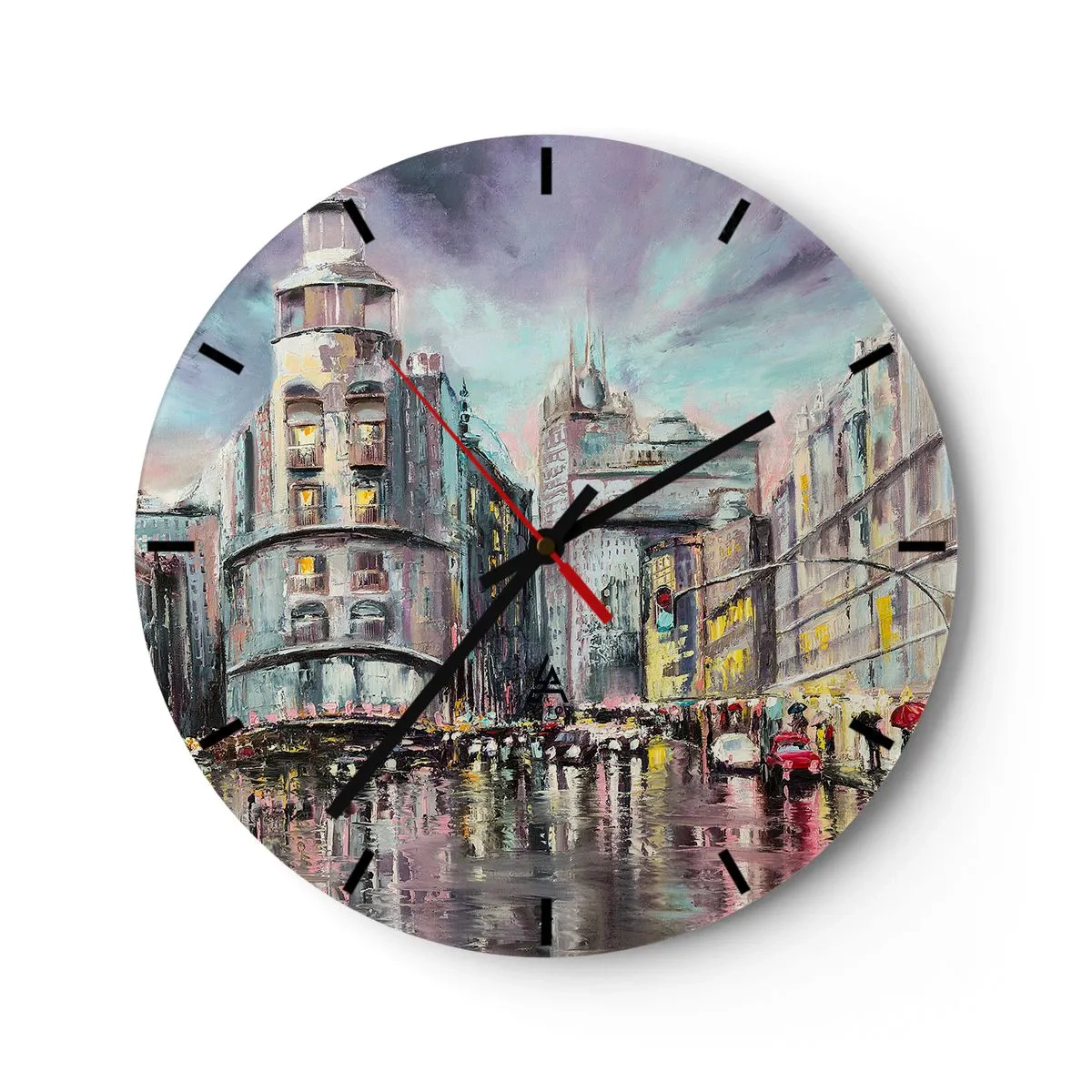 Ceas de perete - Ceas pe sticlă - Stradă orașului noaptea în ploaie cu reflexii de lumini - 30x30cm - Va fi o seară de succes - Decorațiune modernă pentru perete pentru living, bucătărie și dormitor ARTTOR