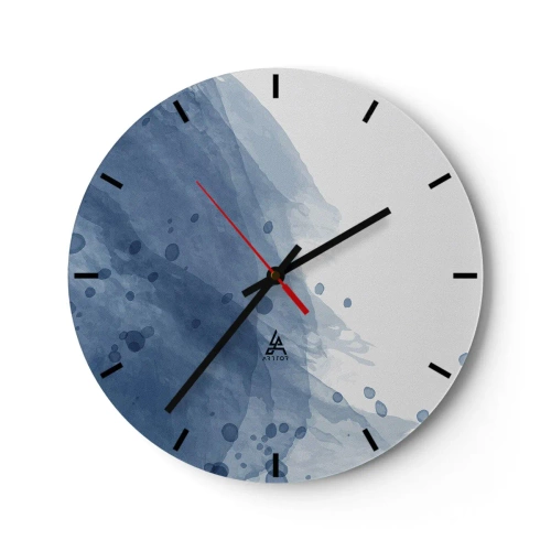 Ceas de perete - Ceas pe sticlă - Compoziție abstractă cu pete albastre pe fundal alb - 30x30cm - Tul albastru - Decorațiune modernă pentru perete pentru living, bucătărie și dormitor ARTTOR