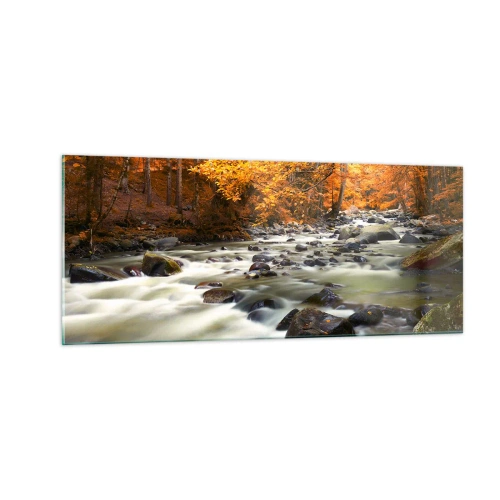 Tablou pe sticlă - Un pârâu într-o pădure de aur - 100x40 cm