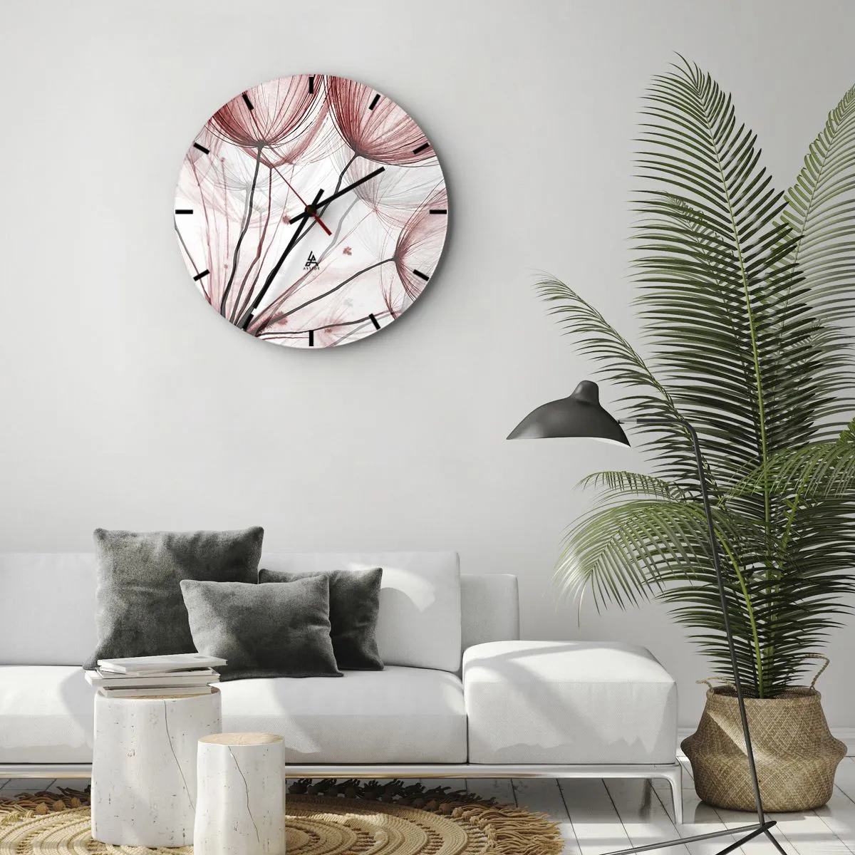 Ceas de perete - Ceas pe sticlă - Păpădii delicate în nuanțe de roșu și alb - 30x30cm - Înainte de plecare - Decorațiune modernă pentru perete pentru living, bucătărie și dormitor ARTTOR