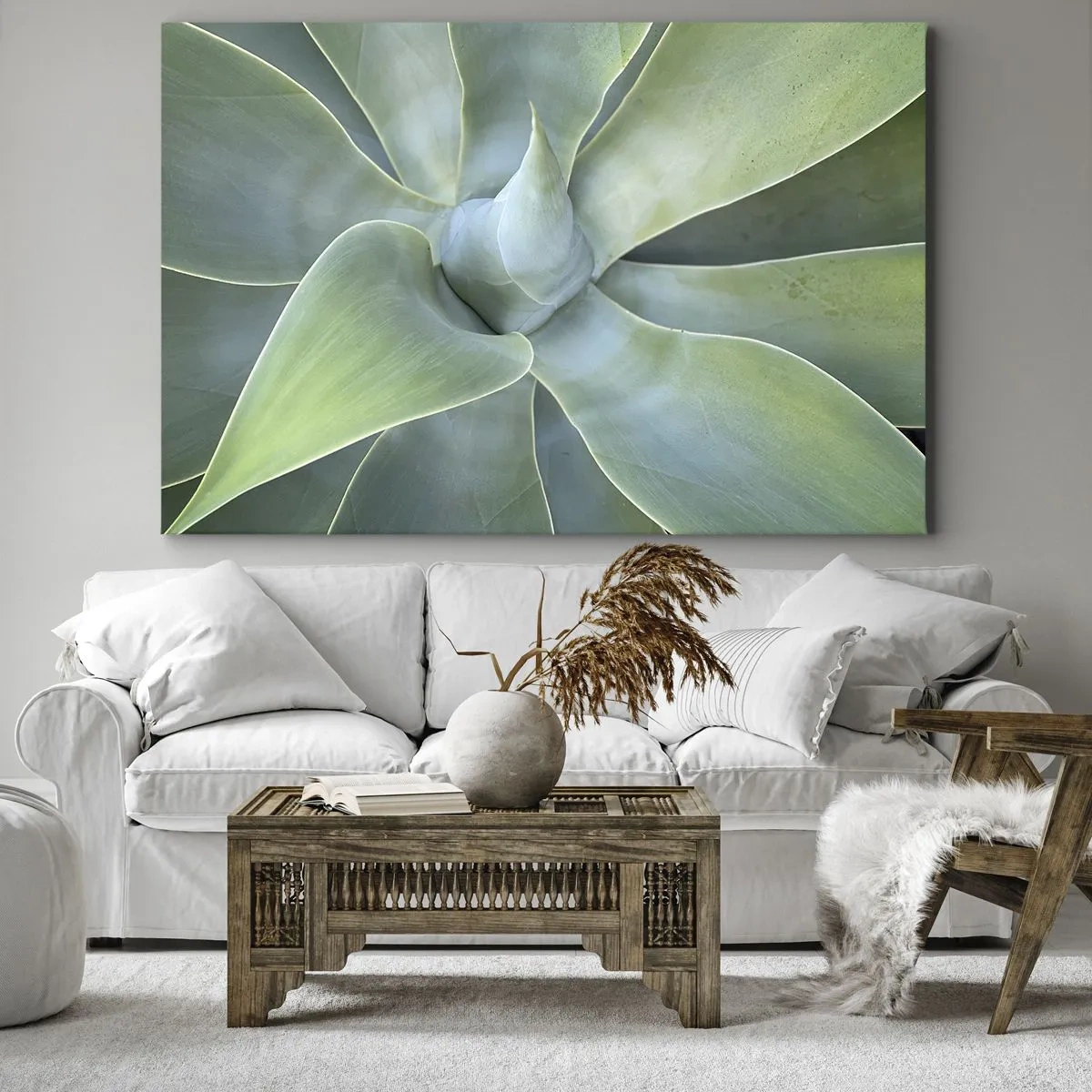 Tablou pe pânză Canvas - Frunze subtile de agave în nuanțe de verde - 70x50cm - Nașterea verdeții - Decorațiune modernă pentru perete pentru living și dormitor ARTTOR