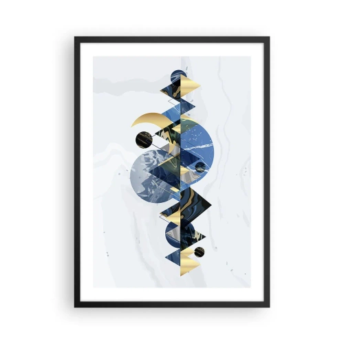 Poster în ramă neagră - Abstracție geometrică cu elemente aurii și bleumarin - 50x70cm - Peisaj geometric - Decorațiune modernă pentru perete pentru living și dormitor ARTTOR