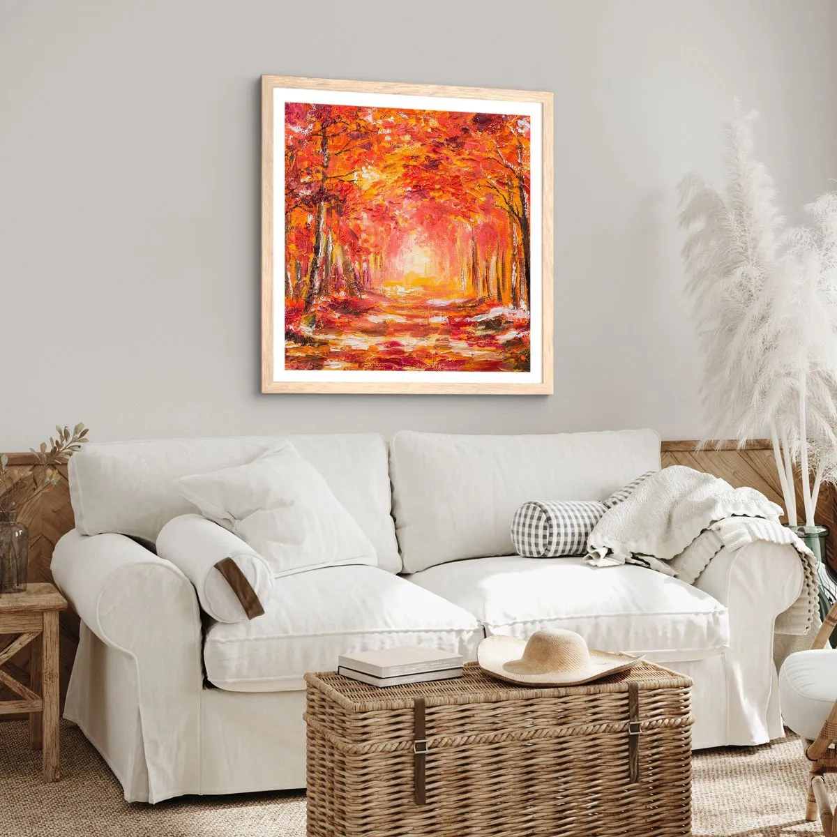 Poster în ramă de stejar deschis - Pădurea de cupru - 30x30 cm