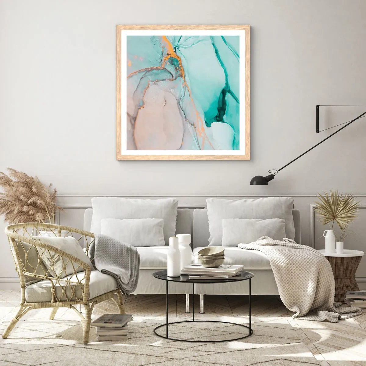 Poster în ramă de stejar deschis - Dansul formelor și al culorilor - 60x60 cm