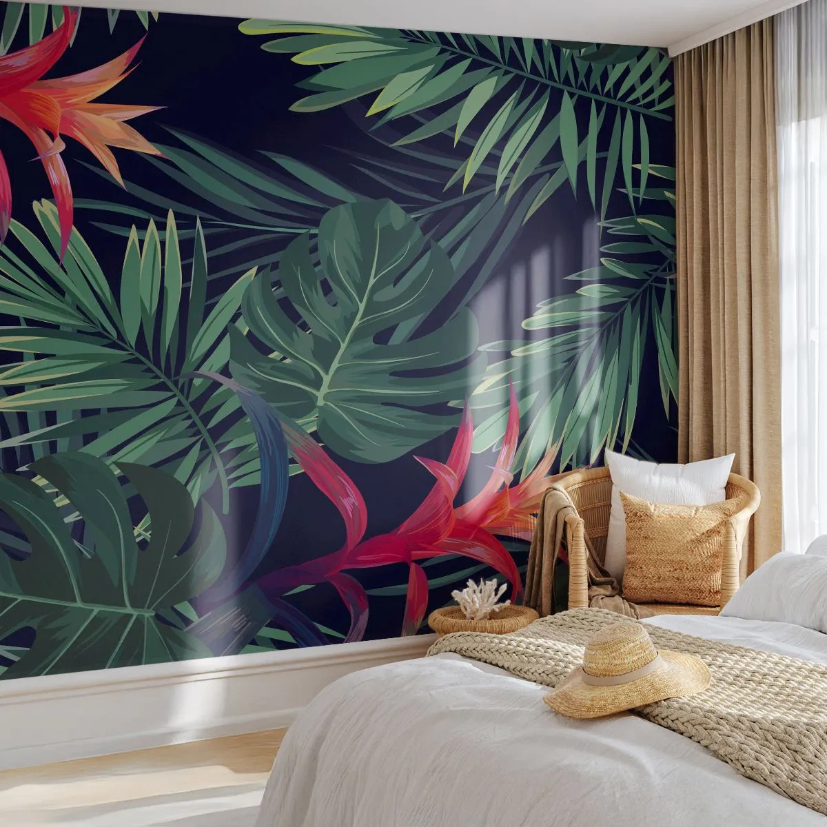 Tapet Autoadeziv Deluxe Sticker - Flacăra verde - Flori, Planta tropicala, Frunze de palmier - 250x175 cm
