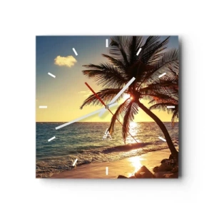 Ceas de perete - Ceas pe sticlă - Vara sub palmieri - 30x30 cm