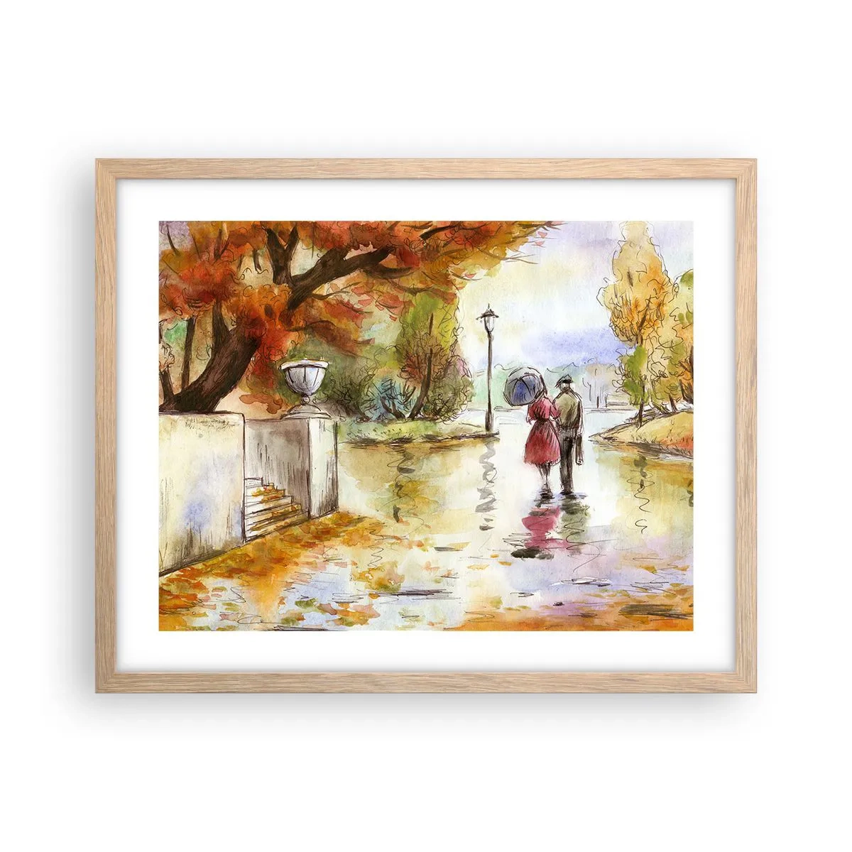 Poster în ramă de stejar deschis - Toamnă romantică în parc - 50x40 cm