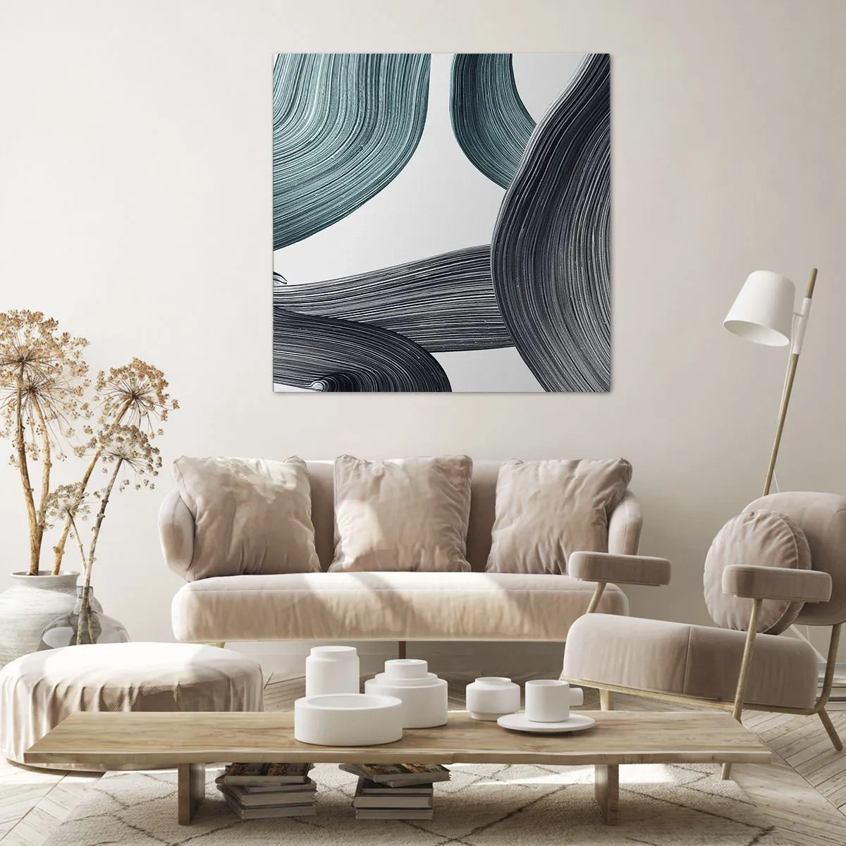 Tablou pe pânză - Trasee de smarald și negru - 30x30 cm