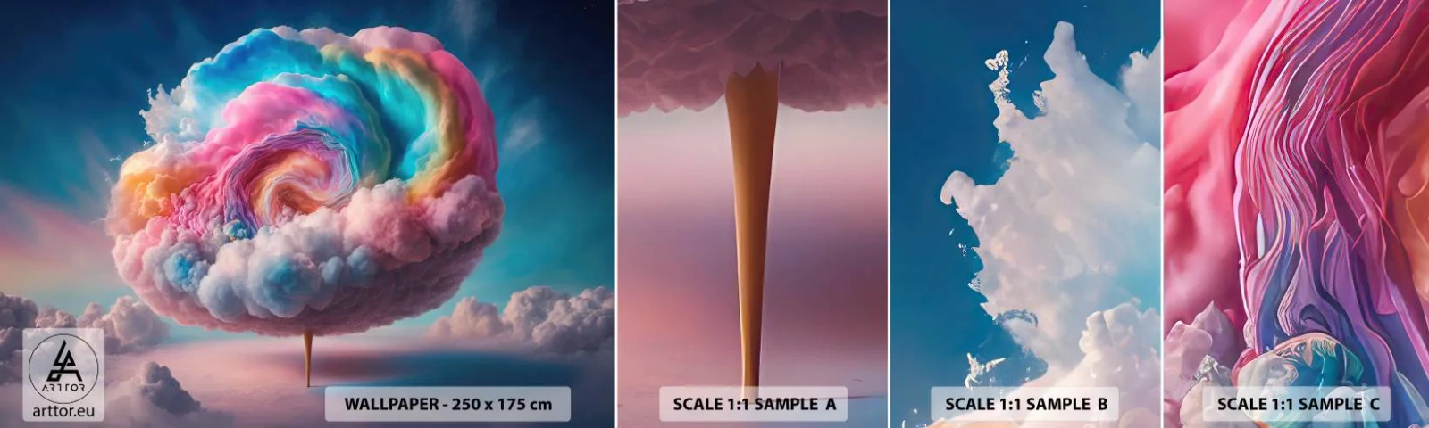 Mostră tapet autocolant Deluxe Sticker - Visul unui parc de distracții - Pastel, nori, Îndulcită - 100x30 cm