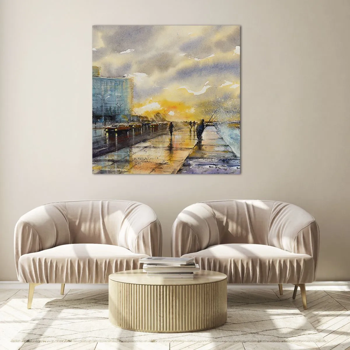 Tablou pe sticlă - Viața pe țărm - 70x70 cm