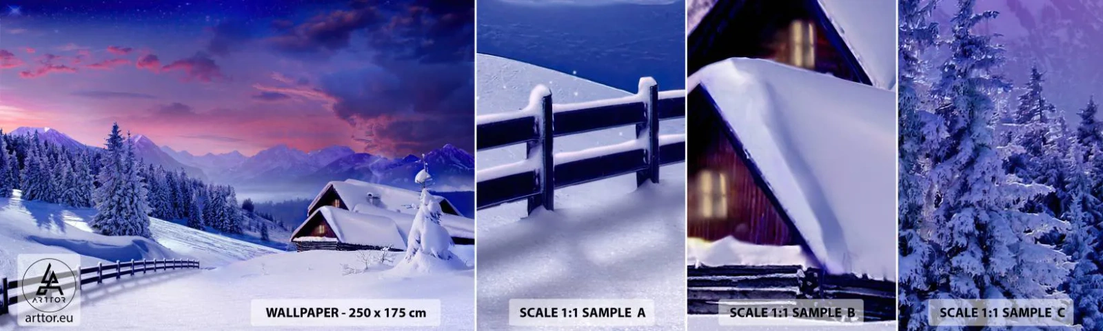 Mostră tapet autocolant Deluxe Sticker - Noapte liniștită - Peisaj, Iarnă, Alpi - 100x30 cm