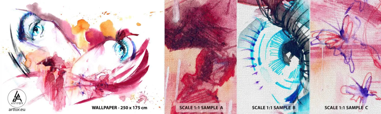 Mostră tapet Premium Canvas - În apropiere, lumea înflorește - Abstracția, Chipul de femeie, Ochi Femei - 100x30 cm