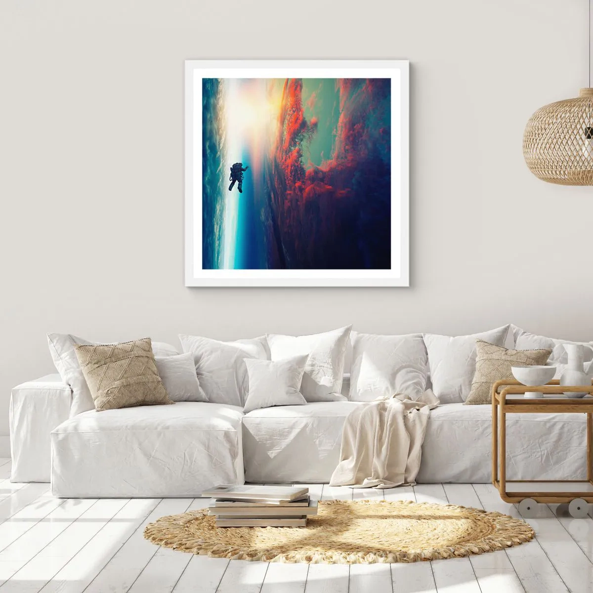 Poster în ramă albă - Provocând universul - 40x40 cm