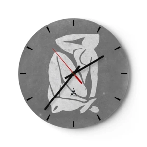 Ceas de perete - Ceas pe sticlă - Silueta unei figuri așezate într-o formă minimalistă - 30x30cm - În reverie - Decorațiune modernă pentru perete pentru living, bucătărie și dormitor ARTTOR