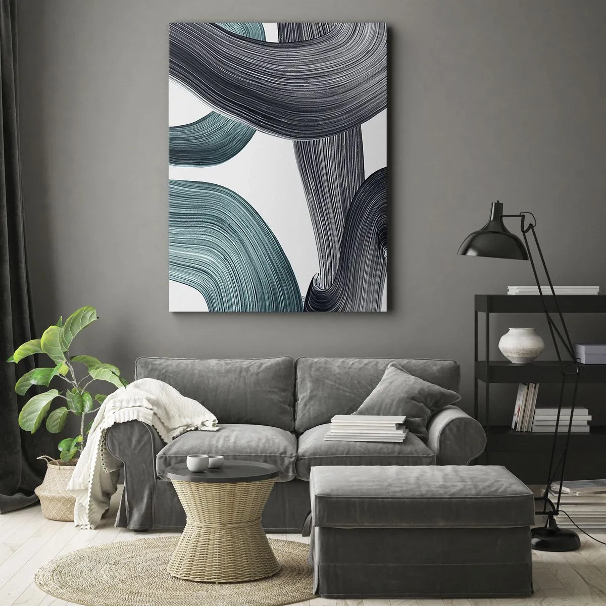 Tablou pe pânză - Trasee de smarald și negru - 55x100 cm