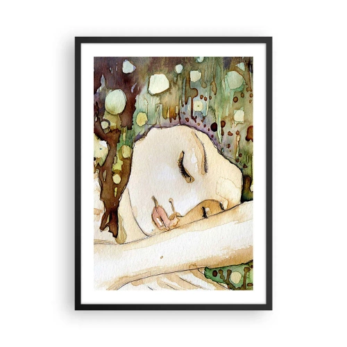 Poster în ramă neagră - Portret artistic în acuarelă al unei femei adormite - 50x70cm - Visul violet smarald - Decorațiune modernă pentru perete pentru living și dormitor ARTTOR