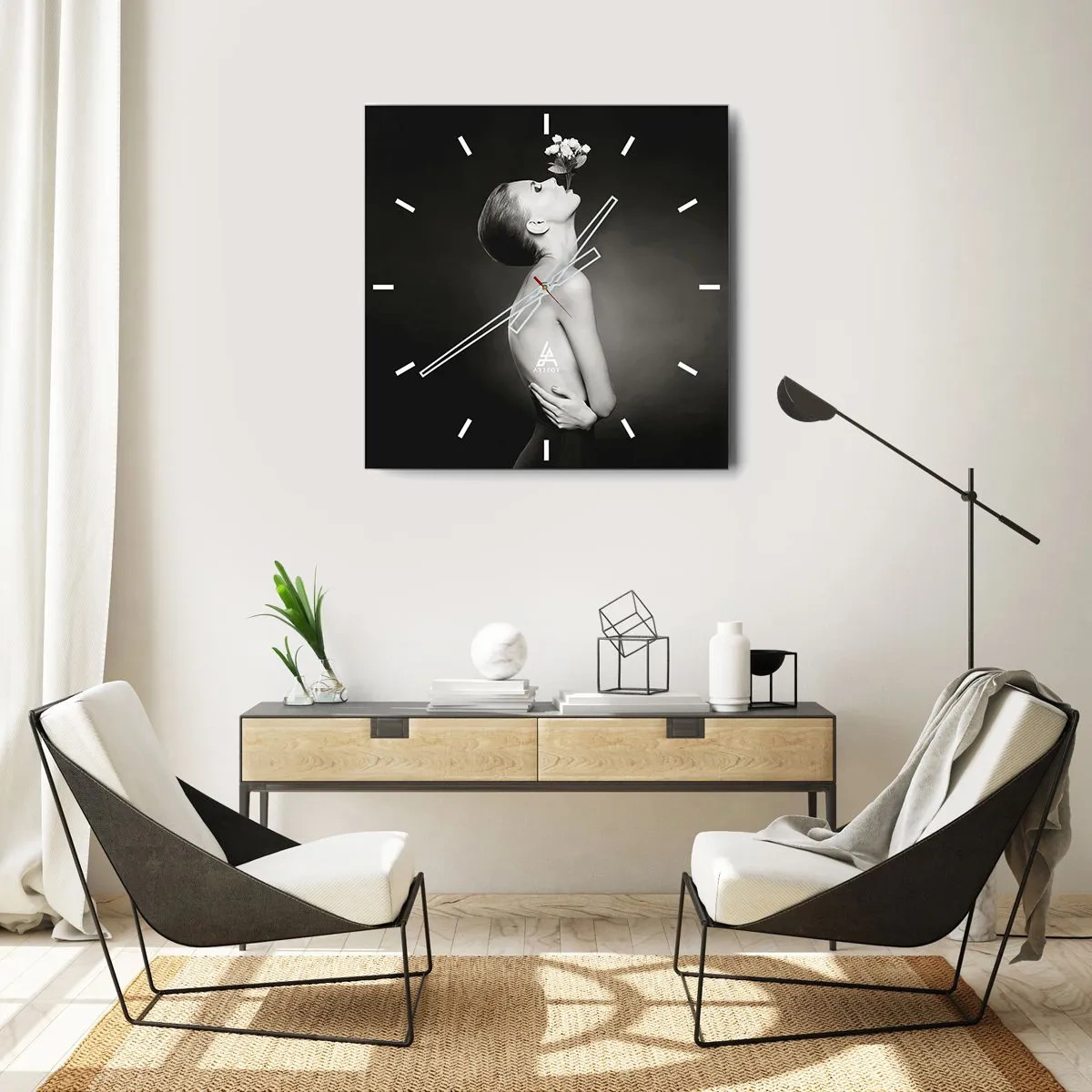 Ceas de perete - Ceas pe sticlă - Eleganță excentrică - 30x30 cm