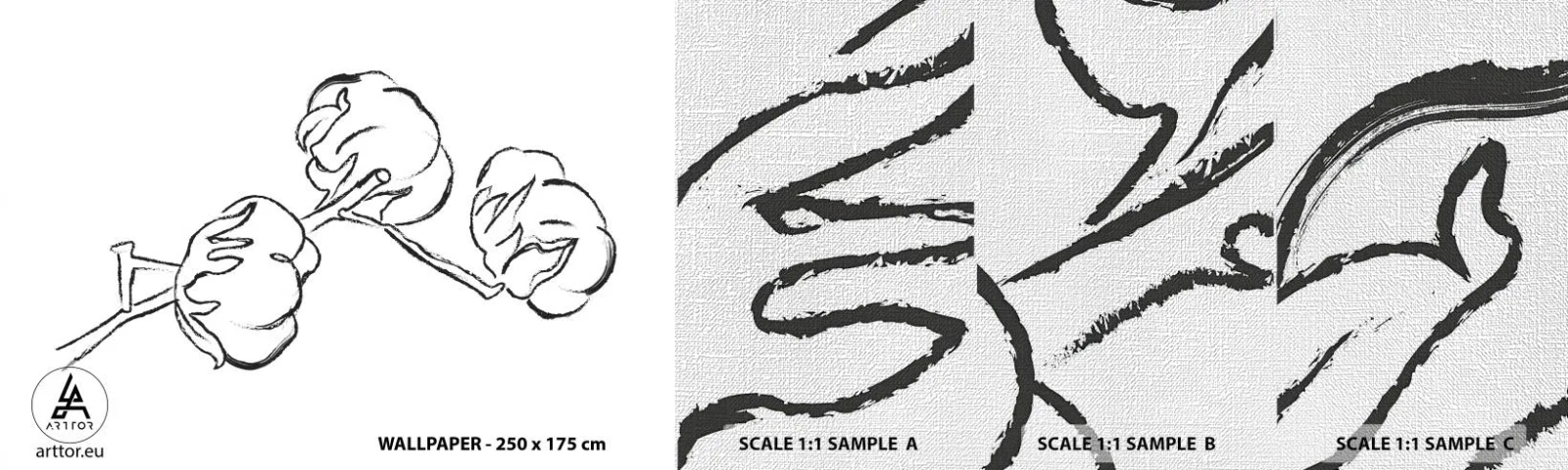 Mostră tapet Premium Canvas - Pufuri de bumbac - Bumbac, Minimalism, Contur - 100x30 cm