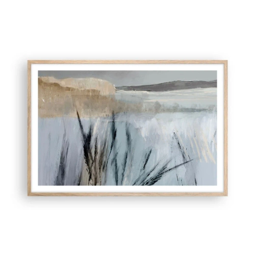Poster în ramă de stejar deschis - Câmpuri de iarnă - 91x61 cm